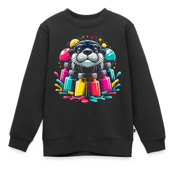 Drôle de loutre avec beaucoup de couleurs vives - Sweat Premium enfant bio - noir - Devant - AI Model Kid Female (0cm)