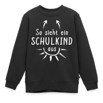 So sieht ein Schulkind aus Einschulung 1. Klasse  - Kinder Premium Organic Sweatshirt - Schwarz - Vorne - AI Model Kid Female (0cm)
