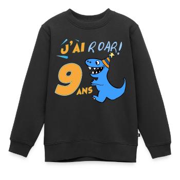 Anniversaire Garçon neuf ans Dinosaure J'ai 9 Ans - Sweat Premium enfant bio - noir - Devant - AI Model Kid Female (0cm)