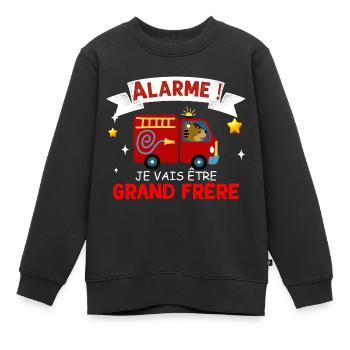 Alarme grand frere Humour naissance - Sweat Premium enfant bio - noir - Devant - AI Model Kid Female (0cm)