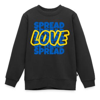 Spread Love Spruch in ukrainischen Landesfarben - Kinder Premium Organic Sweatshirt - Schwarz - Vorne - AI Model Kid Female (0cm)