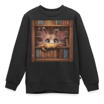 Fabelwesen im Buchregal - Kinder Premium Organic Sweatshirt - Schwarz - Vorne - AI Model Kid Female (0cm)