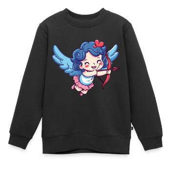 Ange arc et flèche Cupidon Saint-Valentin - Sweat Premium enfant bio - noir - Devant - AI Model Kid Female (0cm)