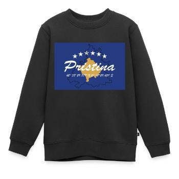 Pristina - Hauptstadt mit GPS & Flagge - Kinder Premium Organic Sweatshirt - Schwarz - Vorne - AI Model Kid Female (0cm)