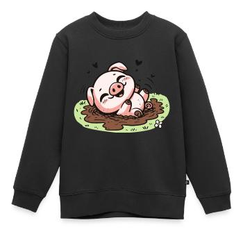 Niedliches Schweinchen im Schlamm - Kinder Premium Organic Sweatshirt - Schwarz - Vorne - AI Model Kid Female (0cm)