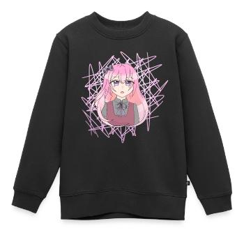 Fille manga - Sweat Premium enfant bio - noir - Devant - AI Model Kid Female (0cm)