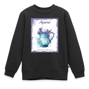 Signes du zodiaque à l’aquarelle : Verseau le Béa d’eau - Sweat Premium enfant bio - noir - Devant - AI Model Kid Female (0cm)