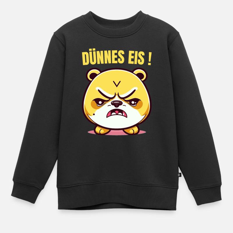 Dünnes Eis mit zorniger Katze - Kinder Premium Organic Sweatshirt - Schwarz