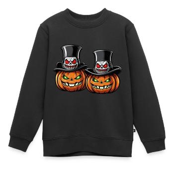 Zwei grinsende Halloweenkürbisse mit Zylinder - Kinder Premium Organic Sweatshirt - Schwarz - Vorne - AI Model Kid Female (0cm)