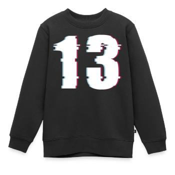 13 Dreizehn Thirteen Zahl Effekt Verzerrt Nummer - Kinder Premium Organic Sweatshirt - Schwarz - Vorne - AI Model Kid Female (0cm)