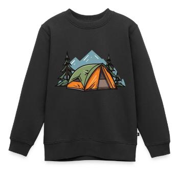 Tente de camping en plein air - Sweat Premium enfant bio - noir - Devant - AI Model Kid Female (0cm)