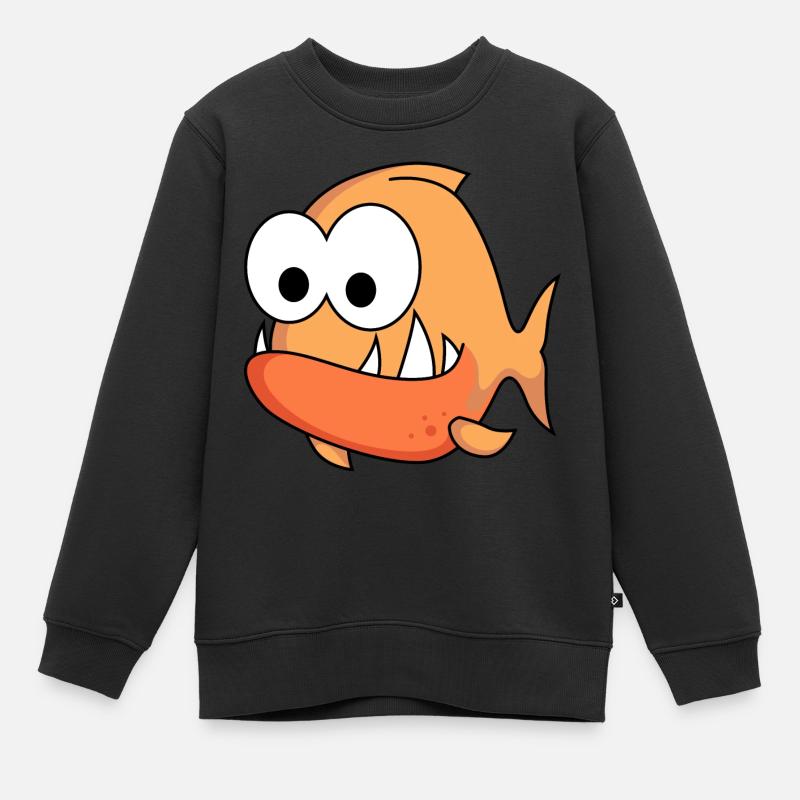 Piranha Comic Tier - Kinder Premium Organic Sweatshirt - Schwarz