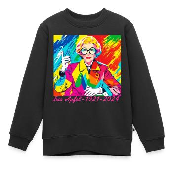 Illustration, bunt, Graffiti, Iris Apfel - Kinder Premium Organic Sweatshirt - Schwarz - Vorne - AI Model Kid Female (0cm)