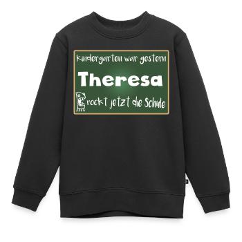 Theresa rockt jetzt die Schule Kindershirt - Kinder Premium Organic Sweatshirt - Schwarz - Vorne - AI Model Kid Female (0cm)