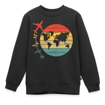 Flugzeug Pilot Flieger Weltkarte Herzschlag Reisen - Kinder Premium Organic Sweatshirt - Schwarz - Vorne - AI Model Kid Female (0cm)