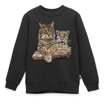 Lynx et léopard nuageux - Sweat Premium enfant bio - noir - Devant - AI Model Kid Female (0cm)