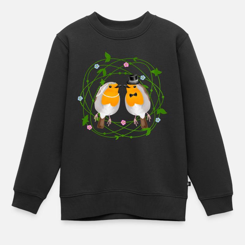 Rotkehlchen Vogel Hochzeit - Kinder Premium Organic Sweatshirt - Schwarz