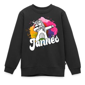 JANNES - Beau nom de garçon avec licorne cool - Sweat Premium enfant bio - noir - Devant - AI Model Kid Female (0cm)