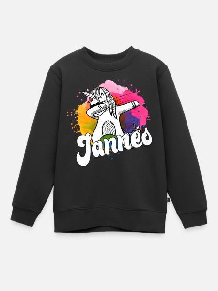 JANNES - Vackert pojknamn med cool enhörning - Sweatshirt Premium barn ekologisk - svart