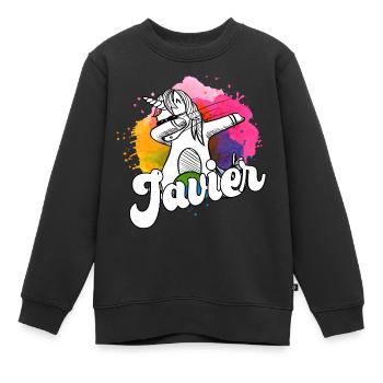 JAVIER - Schöner Jungen Name mit Coolem Einhorn - Kinder Premium Organic Sweatshirt - Schwarz - Vorne - AI Model Kid Female (0cm)
