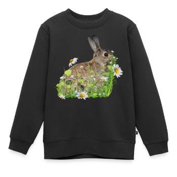 Hase weiße Blumen - Kinder Premium Organic Sweatshirt - Schwarz - Vorne - AI Model Kid Female (0cm)
