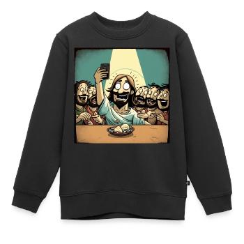 Jesus macht ein Selfie während des letzten Abendmahls - Kinder Premium Organic Sweatshirt - Schwarz - Vorne - AI Model Kid Female (0cm)