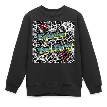 Expedition "GOOD_EARTH" - Shop WoW - 2023 - Kinder Premium Organic Sweatshirt - Schwarz - Vorne - AI Model Kid Female (0cm)