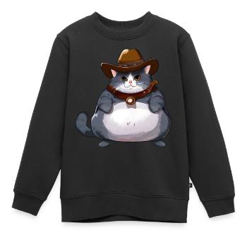 Fette Cowboy Katze - Kinder Premium Organic Sweatshirt - Schwarz - Vorne - AI Model Kid Female (0cm)