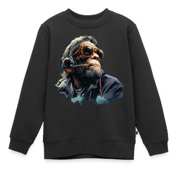 Gamer Chimp with headset - Kids Premium Organic Sweatshirt - black - Front - AI Model Kid Female (0cm)