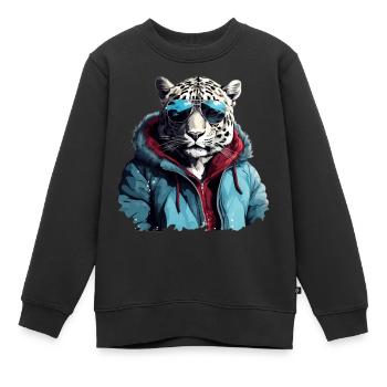 Streetstyle Schneeleopard | Leoparden-Liebhaber - Kinder Premium Organic Sweatshirt - Schwarz - Vorne - AI Model Kid Female (0cm)