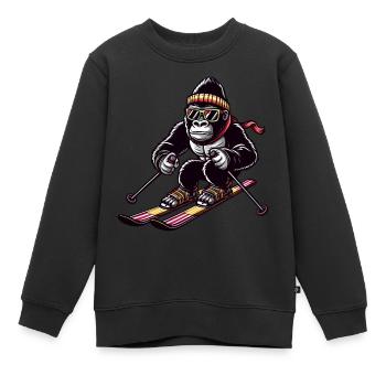 Gorilla auf Skiern - Winterurlaub im Schnee - Kinder Premium Organic Sweatshirt - Schwarz - Vorne - AI Model Kid Female (0cm)