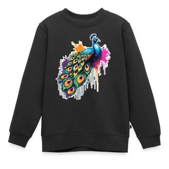Paon / Animal / Zoo / Plumage / Beauté naturelle - Sweat Premium enfant bio - noir - Devant - AI Model Kid Female (0cm)