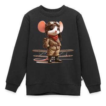 Cute Mouse Pilot - Kinder Premium Organic Sweatshirt - Schwarz - Vorne - AI Model Kid Female (0cm)