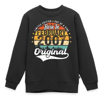 Né en février 2007 - cadeau d'anniversaire - Sweat Premium enfant bio - noir - Devant - AI Model Kid Female (0cm)