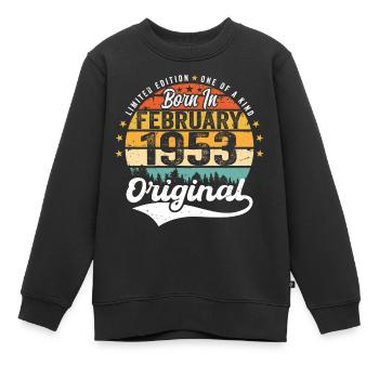 Né en février 1953 - cadeau d'anniversaire - Sweat Premium enfant bio - noir - Devant - AI Model Kid Female (0cm)