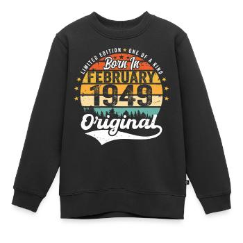 Né en février 1949 - cadeau d'anniversaire - Sweat Premium enfant bio - noir - Devant - AI Model Kid Female (0cm)