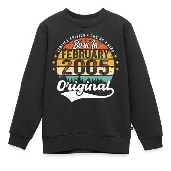 Né en février 2005 - cadeau d'anniversaire - Sweat Premium enfant bio - noir - Devant - AI Model Kid Female (0cm)