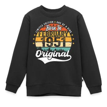 Né en février 1951 - cadeau d'anniversaire - Sweat Premium enfant bio - noir - Devant - AI Model Kid Female (0cm)