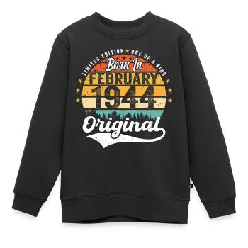 Né en février 1944 - cadeau d'anniversaire - Sweat Premium enfant bio - noir - Devant - AI Model Kid Female (0cm)