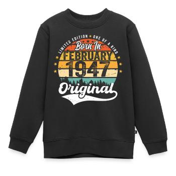 Né en février 1947 - cadeau d'anniversaire - Sweat Premium enfant bio - noir - Devant - AI Model Kid Female (0cm)