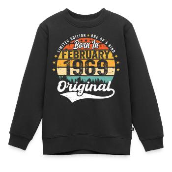Né en février 1969 - cadeau d'anniversaire - Sweat Premium enfant bio - noir - Devant - AI Model Kid Female (0cm)