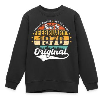 Né en février 1970 - cadeau d'anniversaire - Sweat Premium enfant bio - noir - Devant - AI Model Kid Female (0cm)