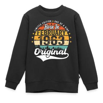 Né en février 1963 - cadeau d'anniversaire - Sweat Premium enfant bio - noir - Devant - AI Model Kid Female (0cm)