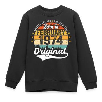 Né en février 1974 - cadeau d'anniversaire - Sweat Premium enfant bio - noir - Devant - AI Model Kid Female (0cm)