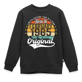 Né en février 1985 - cadeau d'anniversaire - Sweat Premium enfant bio - noir - Devant - AI Model Kid Female (0cm)