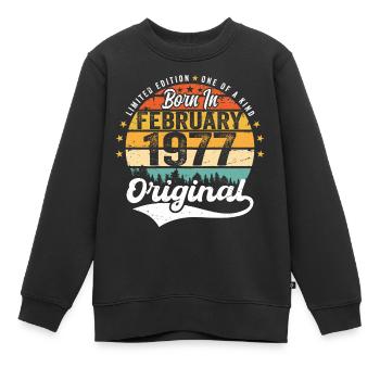Né en février 1977 - cadeau d'anniversaire - Sweat Premium enfant bio - noir - Devant - AI Model Kid Female (0cm)