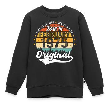 Né en février 1975 - cadeau d'anniversaire - Sweat Premium enfant bio - noir - Devant - AI Model Kid Female (0cm)