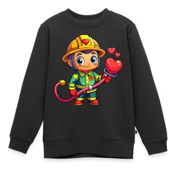 Héros en rouge le pompier - Sweat Premium enfant bio - noir - Devant - AI Model Kid Female (0cm)