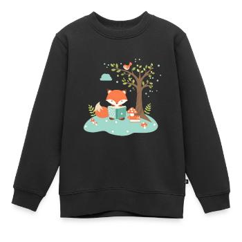 Wise Fox - Kids Premium Organic Sweatshirt - black - Front - AI Model Kid Female (0cm)