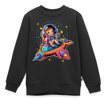 Petite astronaute féminine dans un vaisseau spatial coloré - Sweat Premium enfant bio - noir - Devant - AI Model Kid Female (0cm)